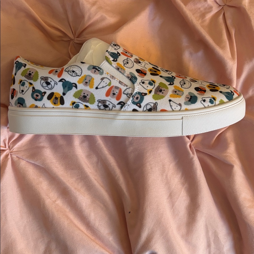 Hey Dude White Slip-On Sneakers with Multicolor Dog Print - Picture 3 of 3